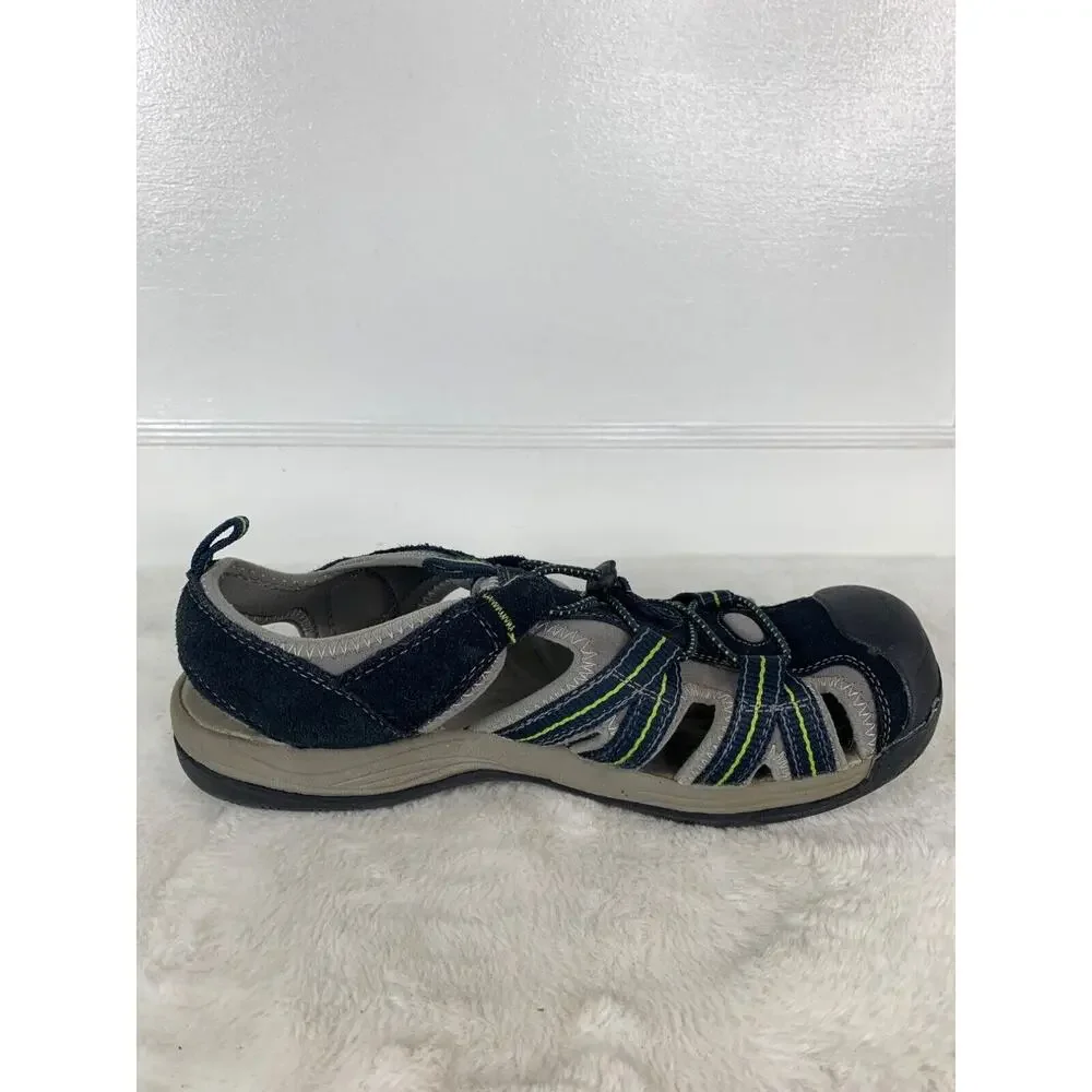 Mens Croft & Barrow Casual Sandals Size 10 Navy & Gray With Yellow Accents